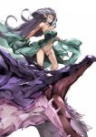  akiha_(attract) bare_shoulders dragon granblue_fantasy legband navel open_mouth pointy_ears red_eyes silver_hair standing thigh_strap tiamat_(granblue_fantasy) white_background 
