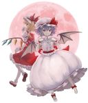  2girls dress flandre_scarlet full_moon hat mary_janes masakichi mob_cap moon multiple_girls official_art red_moon remilia_scarlet shoes siblings side_ponytail sisters smile strange_creators_of_outer_world touhou wings wrist_cuffs 