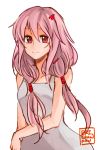  1girl bare_shoulders commentary_request erichankun guilty_crown hair_ornament hairclip looking_at_viewer pink_hair red_eyes smile solo twintails yuzuriha_inori 