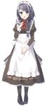  1girl :d apron black_legwear black_shoes blue_eyes blush braid eyebrows eyebrows_visible_through_hair full_body hand_on_own_chest hasumi_nayuki long_hair looking_at_viewer maid maid_apron maid_to_partita neck_ribbon official_art open_mouth pantyhose puffy_sleeves purple_hair red_ribbon ribbon shima_(shima_je) shoes smile solo tareme transparent_background wrist_cuffs 