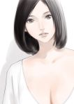  1girl black_hair brown_eyes collarbone dtym highres lips looking_at_viewer parted_lips solo 