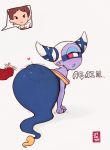  1boy 1girl 34no404 amano_keita ass english female fuumin_(youkai_watch) ghost_tail heart looking_back male purple_skin single_eye solo_focus spanking youkai_watch 