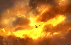  1girl backlighting broom broom_riding clouds fantasy flying original sakimori_(hououbds) scenery short_hair silhouette sky solo sunlight sunset 