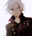  1boy allen_walker commentary_request d.gray-man scar short_hair solo tsukimori_usako uniform violet_eyes white_hair 
