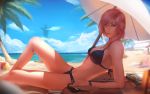  2girls ball beach beach_towel beach_umbrella beachball bikini collaboration commentary final_fantasy final_fantasy_xiii highres jonathan_hamilton lightning_farron looking_at_viewer multiple_girls navel navel_piercing palm_tree piercing pink_hair raikoart reclining revision serah_farron shade siblings sisters sitting solo_focus square_enix stomach sunglasses swimsuit tree umbrella water 