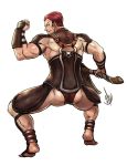  1boy artist_name ass axe back barefoot barefoot_sandals fighter_(fire_emblem) fire_emblem fire_emblem_if john_dimayuga muscle red_eyes redhead simple_background solo weapon white_background 