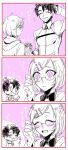  1boy 1girl black_hair closed_eyes comic fate/grand_order fate_(series) gift glasses hair_ornament hairpin highres male_protagonist_(fate/grand_order) necktie ni1ten_xx00 open_mouth shielder_(fate/grand_order) short_hair smile translation_request 