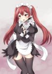  1girl alternate_costume black_legwear enmaided fire_emblem fire_emblem_if kaetzchen luna_(fire_emblem_if) maid open_mouth red_eyes redhead solo thigh-highs twintails 