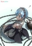  1girl blue_eyes blue_hair chain detached_sleeves imdsound looking_at_viewer maid pantyhose re:zero_kara_hajimeru_isekai_seikatsu rem_(re:zero) short_hair solo weapon 