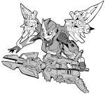  1girl arcee autobot breasts greyscale kamizono_(spookyhouse) machine machinery mecha mechanical_wings monochrome no_humans robot science_fiction smile solo sword transformers transformers_prime weapon wings 