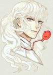  1boy berserk blue_eyes eyebrows eyebrows_visible_through_hair eyelashes face frown griffith highres jewelry long_hair male_focus neck pendant solo supocon white_hair 