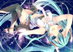  1girl aqua_eyes blush hatsune_miku highres long_hair miku_append navel necktie open_mouth salute solo thigh-highs twintails very_long_hair vocaloid vocaloid_append 