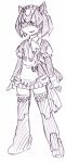  1girl android dark_persona dress glowing glowing_eyes greyscale humanoid_robot insignia kamizono_(spookyhouse) little_helper_(tflh) machine machinery mecha mecha_musume monochrome no_humans open_mouth original personification robot short_hair smile solo transformers unicron 