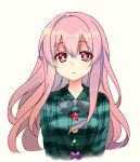  1girl expressionless fujishiro_emyu hata_no_kokoro long_hair open_mouth pink_eyes pink_hair plaid plaid_shirt shirt solo touhou 