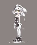  1girl black_shoes commentary_request domino_mask dress earrings female gloves hat hotaru_(splatoon) ink jewelry mask pantyhose puddle shoes sleeveless sleeveless_dress solo splatoon tentacle_hair white_gloves yuta_agc 
