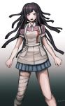  1girl bandages bangs blush breasts brown_eyes dangan_ronpa long_hair looking_at_viewer medium_breasts mole mole_under_eye nurse official_style open_mouth pleated_skirt purple_hair skirt solo super_dangan_ronpa_2 tsumiki_mikan z-epto_(chat-noir86) 