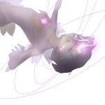  1girl bishoujo_senshi_sailor_moon bow floating_hair half-closed_eyes henshin highres noerik nude sailor_saturn saturn_symbol see-through short_hair solo spot_color string tomoe_hotaru white_background 