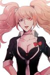  1girl blonde_hair blue_eyes breasts choker cleavage collarbone dangan_ronpa dangan_ronpa_1 enoshima_junko hands_on_hips large_breasts long_hair looking_at_viewer necktie open_mouth school_uniform smile solo spoilers twintails z-epto_(chat-noir86) 