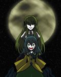  2girls artist_request blonde_hair blue_hair green_eyes komeiji_koishi long_hair moon multiple_girls open_mouth smile touhou watatsuki_no_toyohime 