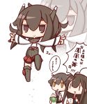 3girls :3 :d akagi_(kantai_collection) bike_shorts black_hair brown_eyes check_translation chibi commentary_request hakama headband highres japanese_clothes kaga_(kantai_collection) kantai_collection long_hair multiple_girls muneate nuu_(nu-nyu) open_mouth pleated_skirt short_hair skirt smile sparkle syrup taihou_(kantai_collection) tasuki translation_request zoom_layer 