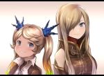  2girls blonde_hair blue_eyes blush breasts brown_hair closed_mouth crossover granblue_fantasy green_hair hair_over_one_eye io_euclase letterboxed long_hair looking_at_viewer multicolored_hair multiple_girls orange_hair smile sukemyon tales_of_(series) tales_of_the_abyss tear_grants upper_body 