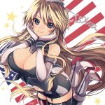  &gt;:) 1girl american_flag bent_knees blonde_hair blue_eyes breasts character_name cleavage elbow_gloves garter_straps gloves hakusai_ponzu hands_on_own_face iowa_(kantai_collection) kantai_collection large_breasts lips long_hair miniskirt skirt solo thigh-highs zettai_ryouiki 