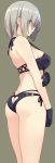  1girl ass ass_cutout bare_shoulders bikini black_bikini black_gloves blue_eyes breasts butt_crack from_side gloves halter_top halterneck hamakaze_(kantai_collection) heart_cutout kantai_collection medium_breasts profile sideboob silver_hair simple_background solo standing strap_gap sukebewe swimsuit 