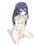  1girl arute_arisu barefoot blue_hair brown_eyes fairy_tail full_body highres long_hair sitting twintails two_side_up wariza wendy_marvell 