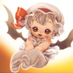  1girl baby dress hat midair mob_cap plump red_eyes remilia_scarlet short_hair silver_hair sleeveless smile socks solo souri touhou wings younger 