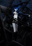  1girl bikini_top black_hair black_rock_shooter black_rock_shooter_(character) chain coat glowing glowing_eye glowing_eyes highres midriff pale_skin scar short_shorts shorts tianya_beiming twintails uneven_twintails 