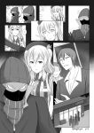  ! 1girl ? breasts comic commentary kantai_collection kashima_(kantai_collection) large_breasts lawson monochrome silent_comic twintails wangphing wavy_hair 