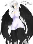 1girl absurdres ahoge breasts commentary_request feathered_wings harpy highres homuzu large_breasts long_hair looking_at_viewer monster_girl no_pants open-chest_sweater ponytail red_eyes ribbed_sweater silver_hair solo sweater talons turtleneck vocaloid voyakiloid wings yowane_haku 