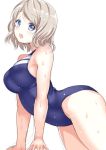 1girl all_fours blue_eyes brown_hair competition_swimsuit gorua_(youce01) love_live! love_live!_sunshine!! one-piece_swimsuit short_hair swimsuit watanabe_you wet 