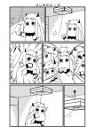  (o)_(o) 1girl bangs boxing ceiling ceiling_light collar comic dempsey_roll fighting_stance highres horns kantai_collection lamp long_hair looking_up mittens monochrome moomin moomintroll muppo no_humans northern_ocean_hime punching sazanami_konami shinkaisei-kan sidelocks silent_comic solo translated 