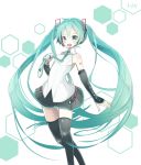  1girl detached_sleeves green_eyes green_hair hatsune_miku highres long_hair necktie open_mouth skirt solo thigh-highs twintails very_long_hair vocaloid 