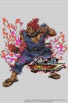  1boy bared_teeth beads black_sclera clenched_hand copyright_name dark_skin fighting_stance full_body gouki muscle official_art prayer_beads red_eyes redhead sandals sleeveless street_fighter tekken tekken_7 toes topknot yamashita_shun&#039;ya 