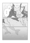  1boy air_bubble chain coat comic dolphin earrings gradient head_out_of_frame jewelry jojo_no_kimyou_na_bouken kuujou_joutarou monochrome neck shoes stud_earrings translated tsunoi underwater 