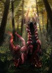  bush centipede enigmasystem exoskeleton forest giant_insect glaring grass hiding horns insect leaf light light_rays looking_at_viewer monster nature no_humans pokemon pokemon_(creature) pokemon_(game) pokemon_bw pokemon_bw2 scolipede signature spiked_tail spikes tree venipede yellow_eyes 