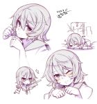  /\/\/\ 1girl black_eyes blush chibi closed_eyes commentary_request dated expressions kantai_collection kokka_han lavender_hair looking_at_viewer neckerchief paw_pose portrait school_uniform serafuku short_hair short_sleeves sketch sleeping solo sweat tama_(kantai_collection) turret wavy_mouth zzz 
