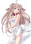  1girl absurdres ahoge blush brown_hair dress french_flag hair_ribbon highres jewelry long_hair necklace open_mouth ribbon scarf smile solo two_side_up vauquelin very_long_hair violet_eyes white_dress wind wolpe zhan_jian_shao_nyu 