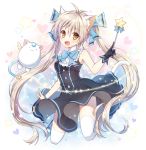  1girl animal_ears blonde_hair cat_ears cat_tail gloves long_hair mauve original tail thigh-highs twintails wand yellow_eyes 