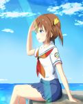  1girl absurdres artist_request blue_eyes brown_hair high_school_fleet highres misaki_akeno multiple_girls school_uniform serafuku short_hair smile 