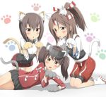  3girls animal_ears brown_hair cat_ears flat_chest highres kantai_collection multiple_girls nedia_r paw_pose ponytail ryuujou_(kantai_collection) taihou_(kantai_collection) tail twintails zuihou_(kantai_collection) 