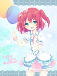  balloon blush dress green_eyes kurosawa_ruby love_live! love_live!_sunshine!! pink_hair short_hair skirt smile twintails 