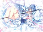  blue_hair headphones highres long_hair luo_tianyi luppykiy vocaloid vocanese 