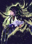  1girl anabone arm_cannon bird_wings black_hair black_wings bow cape commentary_request hair_bow long_hair puffy_sleeves red_eyes reiuji_utsuho short_sleeves solo third_eye touhou weapon wings 