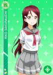  blush brown_eyes character_name long_hair love_live!_school_idol_festival love_live!_sunshine!! maroon_hair sakurauchi_riko seifuku smile 