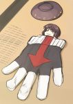  1girl :3 =_= blush bowl brown_hair directional_arrow dra gloves minigirl sleeping solo sukuna_shinmyoumaru tatami touhou 