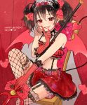  black_hair blush devil gloves horn long_hair love_live!_school_idol_project red_eyes skirt smile tail trident twintails wings yazawa_nico 