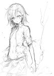  1girl electricity greyscale hair_ornament highres looking_at_viewer misaka_mikoto monochrome navel puma_(hyuma1219) sketch solo to_aru_kagaku_no_railgun to_aru_majutsu_no_index torn_clothes 